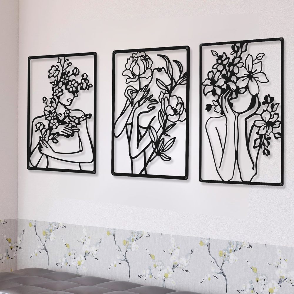 3 Pieces Metal Minimalist Abstract Woman Wall Art Line Drawing Wall Art Decor😺